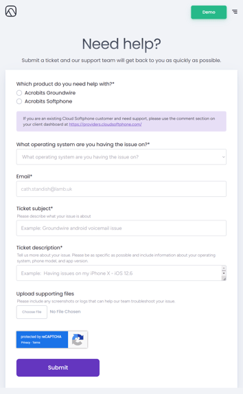 Acrobits Help Desk screen